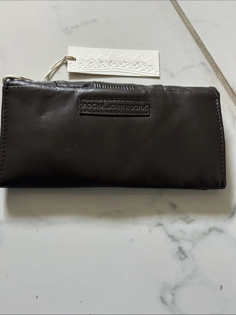 Rocha.john Rocha  Dark Brown Gathered Leather Foldover Clutch